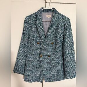 LOFT Tweed Blazer in Blue and White